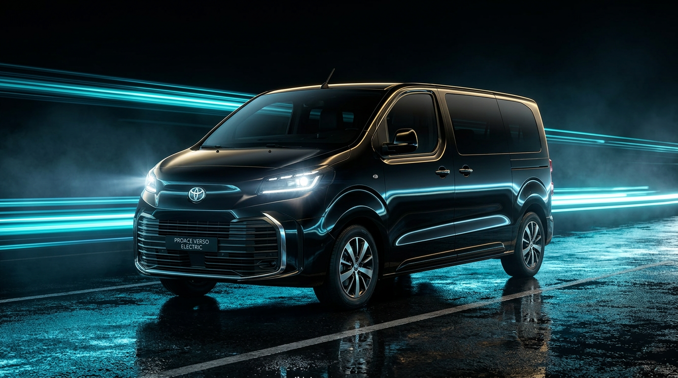 Premium black Mercedes V-Class transfer van with cyan light streaks